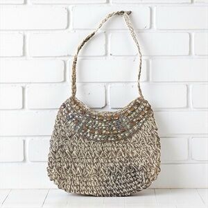 Vintage Sun N San Brown 1986 woven macramé beaded bohemian BoHo shoulder bag​​